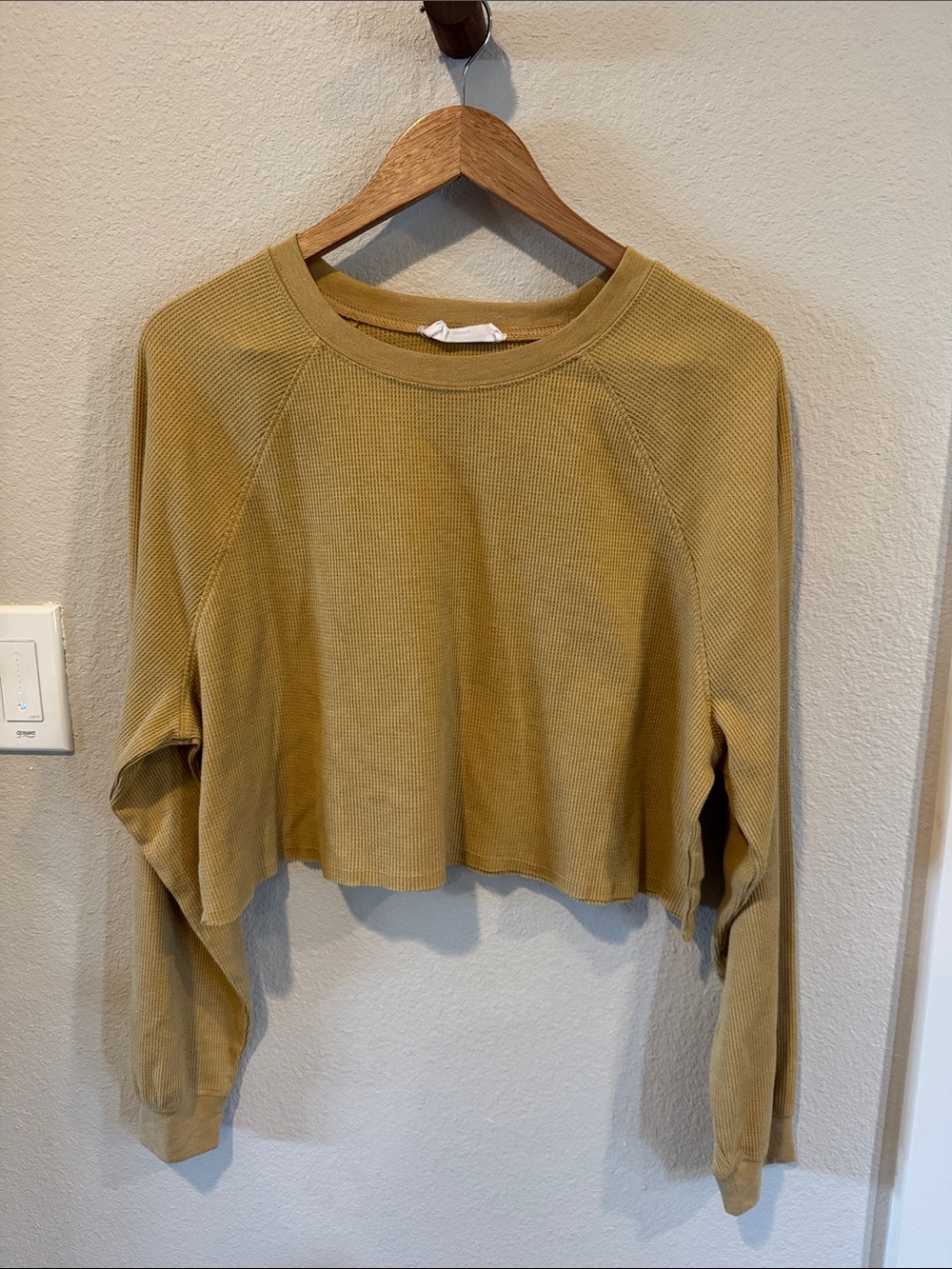 Double Zero Cropped Waffle Long-Sleeve Top - Mustard